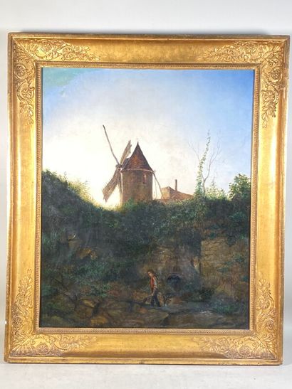null Ecole française du XIXéme "paysage au moulin animé"' huile sur toile 73 x 59...
