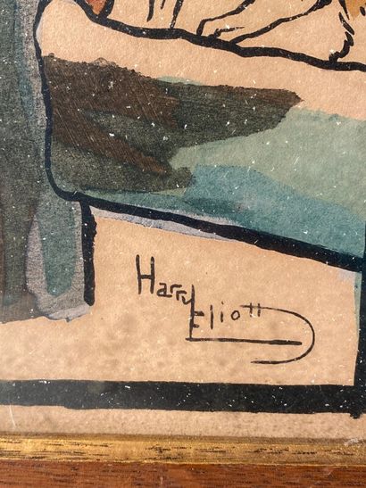 null ELIOTT Harry (1882-1959) d'aprés "Chasse au renard n°2" estampe 34,5 x 103 ...