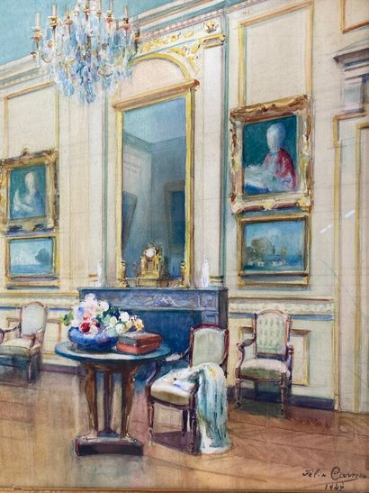 null CARME Félix (1863-1938) " scène d'interieur au bouquet de fleurs" aquarelle...