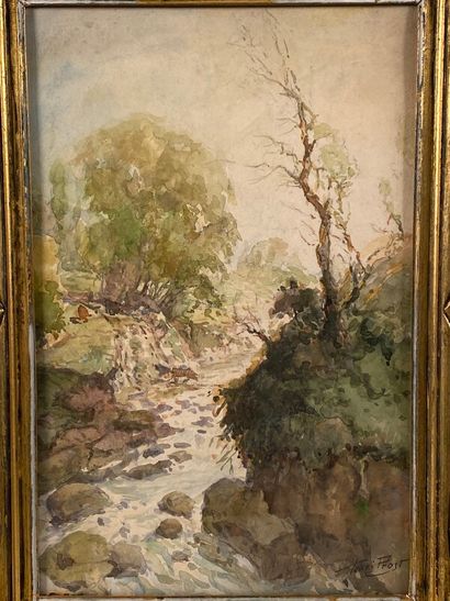 null PROST Henri (1939) "ruisseau' aquarelle signée en bas à droite 39,5 x 25 cm