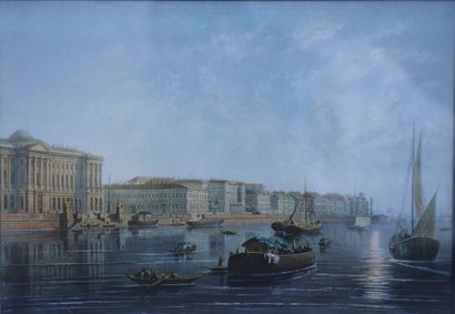 null Vue de St Petersbourg, Le quai de l'île Vassilievski. 30 x 20,5 cm