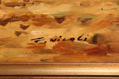 null NICOLI F. - "à la plage" - huile sur toile signée à bas à droite (enfoncement...