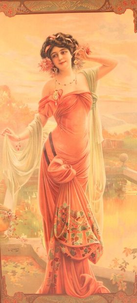 null GASPAR CAMPS Y JUNYENT (1845-1942) - affiche couleurs "femme à la robe rouge"...