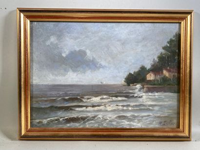 null DULUC Noëly (1864-1952) "Maison en bord de mer" huile sur carton signée en bas...