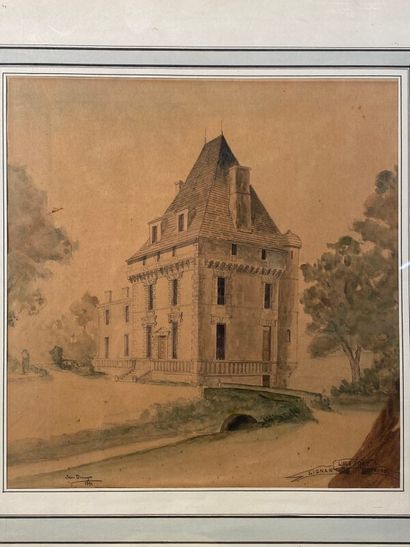 null DROUYN Jean (1876-1942) 

" Chateau de L'Ile Fort à Lignan Gironde"

 aquarelle...