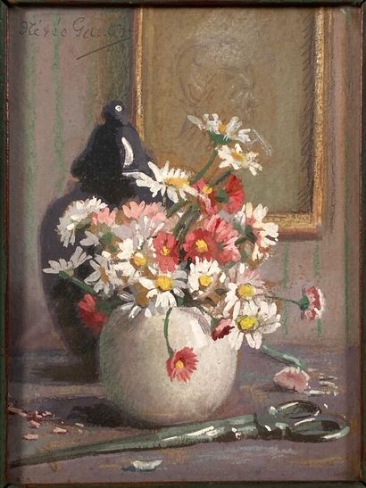 null NEREE-GAUTIER Jane (1877-1948) "Nature morte au bouquet de fleurs" huile sur...