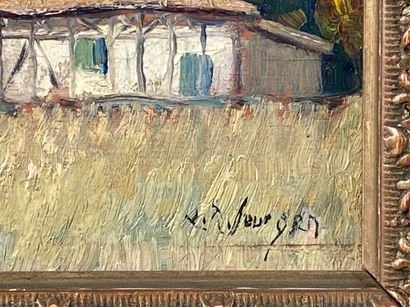 null SOURGEN Jean Roger (1883-1978) "maison landaise" huile sur panneau signée en...