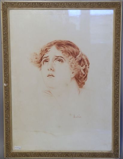 null ANTIN (1863-1930) "Portrait de femme" estampe façon sanguine signée en bas à...