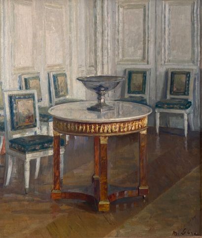null LOBRE Maurice (1862-1951) "Scène d'intérieur à la coupe" huile sur toiles signée...