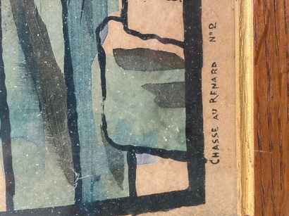 null ELIOTT Harry (1882-1959) d'aprés "Chasse au renard n°2" estampe 34,5 x 103 ...