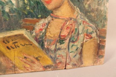 null VASNIER Charles (1873-1961) femme à la lecture- huile sur panneau de contreplaqué...