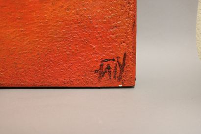 null FALY - Abstraction en jaune et rouge - huile sur toile - 101 x 122 cm