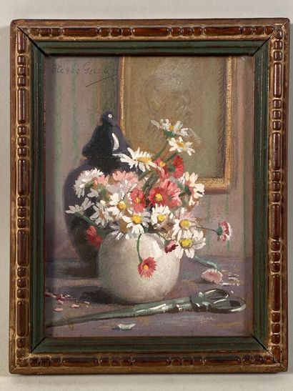 null NEREE-GAUTIER Jane (1877-1948) "Nature morte au bouquet de fleurs" huile sur...