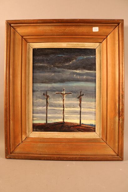 null CHAPATTE Henri (1918-1997) - huile sur isorel - "Crucifixon" - signé en bas...