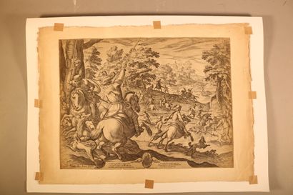 null TEMPESTA Antonio (1555-1630) - quatre gravures anciennes en noir, coupées et...