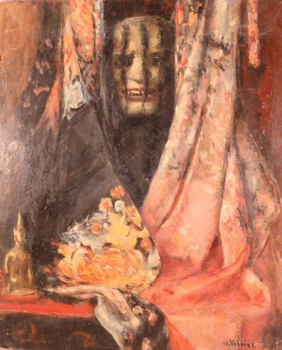 null VASNIER Charles (1873-1961) - "le masque" - Huile sur panneau cartonné - Signée...