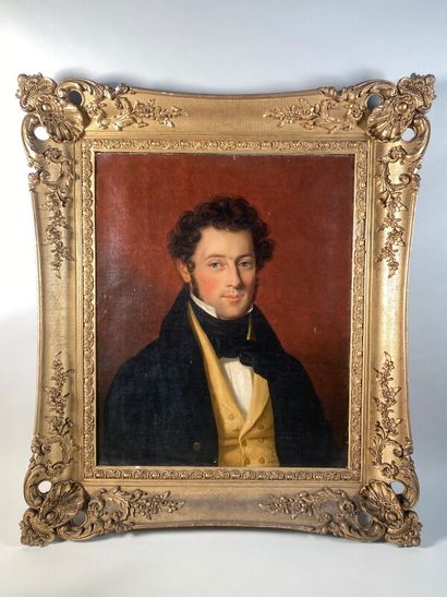 null DE GALARD Gustave (1779-1841) "Portrait d'homme au gilet jaune" huile sur toile...