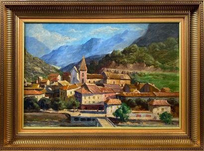 null "Village de montagne"

huile sur panneau non signée. 

37 x 55 cm