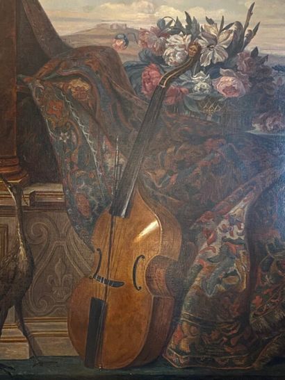 null Ecole Française XVIIIème "Nature Morte au violoncelle" huile sur toile 176 x...