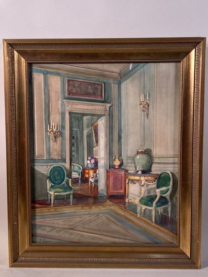 null CARME Félix (1863-1938) "scène d'interieur à la potiche" aquarelle signée en...