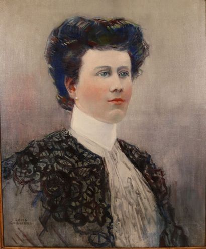 null GAILLIARD Frans (1861-1932) huile sur toile, portrait de femme au col blanc...
