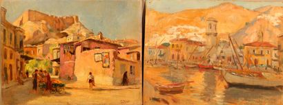 null VASNIER Charles (1873-1961) - Deux huiles sur panneau - "Port méditerranéen"...
