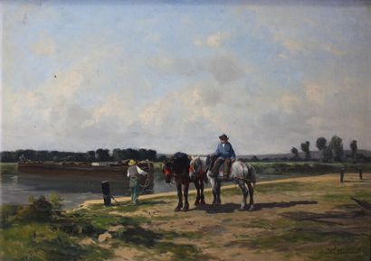 null QUINTON Clément (1851-1920), Cavaliers, huile sur toile, signée en bas à droite,...