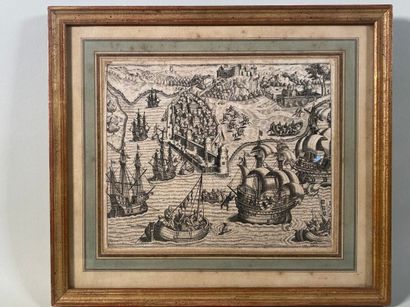 null DE BRY Théodor (1528-1598) (attribué à) "Port" gravure 16,5 x 20 cm