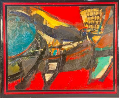 null LABEGORRE Serge (1932) "Abstraction rouge" huile sur panneau signée en bas à...