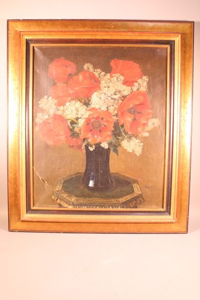 null CAROT (XIX°-XX°) - "bouquet de fleurs sur un guéridon" - huile sur toile signée...