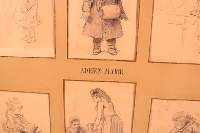 null MARIE Adrien Emmanuel (1848-1891) - 9 dessins vignettes sur papier, dans un...