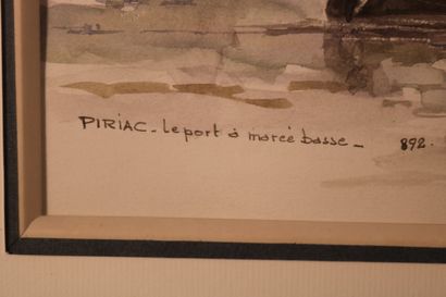 null CANELLA T. - "PIRIAC - Le port à marée basse" - aquarelle - signée en bas à...