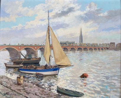 null HILDEBRAND Georges (1880-1964) "Vue du pont de Pierre à Bordeaux" huile sur...