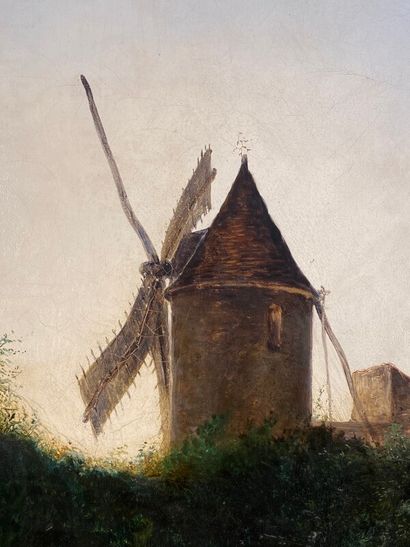 null Ecole française du XIXéme "paysage au moulin animé"' huile sur toile 73 x 59...