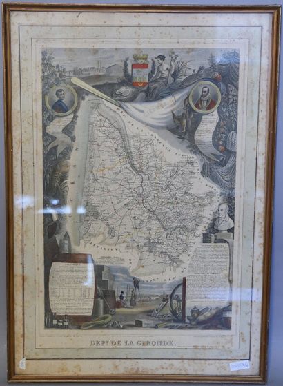 null Carte du département de la Gironde illustée par A.M. PERROT et R. BONHEUR, à...