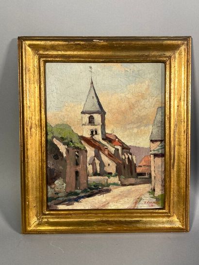 null GARNIER Pierre (1847-1937) "Eglise de Nod" Huile sur panneau signée en bas à...