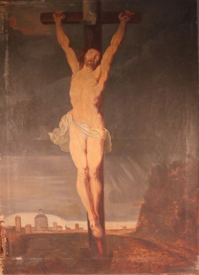 null DULUC Noëly (1864 - 1952), d'après RUBENS - "Jésus Christ sur la croix" - Huile...