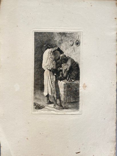 null Trois Gravures :

- Fréderic Regamey : "portrait" et "le barbier turc d'aprés...