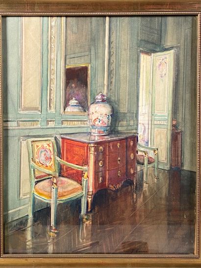 null CARME Félix (1863-1938) "scène d'interieur à la commode" aquarelle signée en...