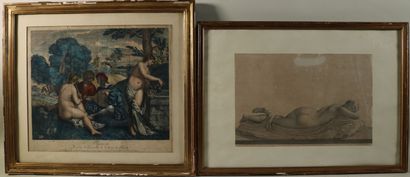 null Deux gravures encadrées sous verre :

Pastorale (tableau du Georgion, du Cabinet...