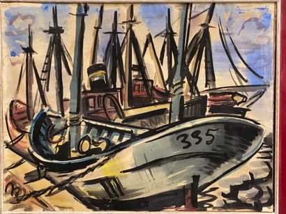 null RABUS Carl (1898-1983) "Bateau 385" aquarelle signée en bas à droite, 48 x 61...