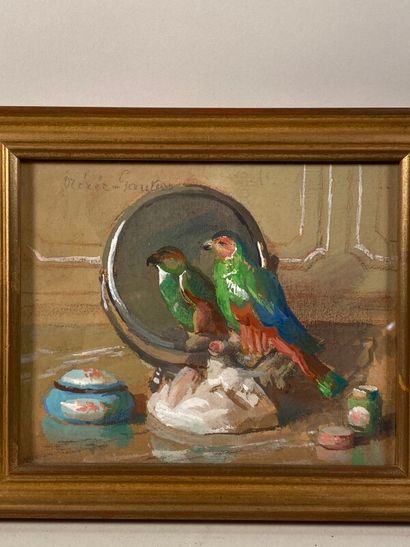 null NEREE-GAUTIER Jane (1877-1948) "Nature morte à l'oiseau" huile sur carton signée...