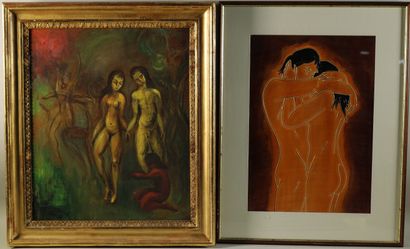 null Le couple, 

huile sur toile

signée en bas à gauche illisible

55 x 46 cm

On...