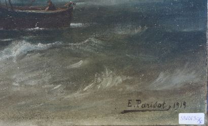 null PARISOT E. 1919 "Retour au port" huile sur toile signée et datée en bas à droite...