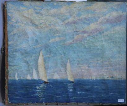 null DUMAS Gaëtan (1879-1950)"Bateaux à voiles" huile sur toile non signée 46 x 55...