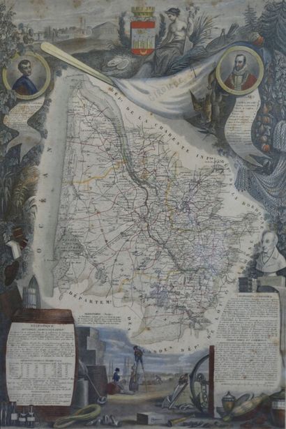 null Carte du département de la Gironde illustée par A.M. PERROT et R. BONHEUR, à...