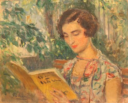 null VASNIER Charles (1873-1961) femme à la lecture- huile sur panneau de contreplaqué...