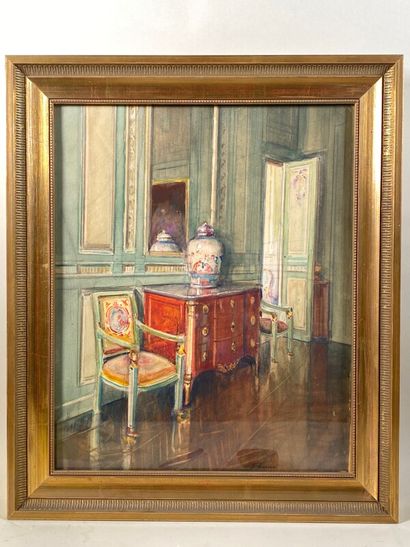 null CARME Félix (1863-1938) "scène d'interieur à la commode" aquarelle signée en...