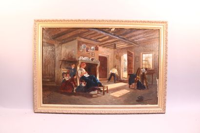 null Ecole francaise fin XIXème siècle

"Scène de maison avec personnages" 

Huile...