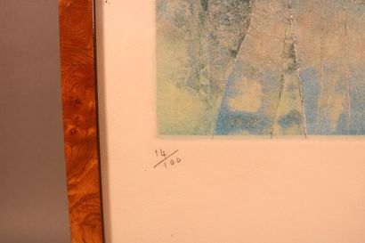 null HASEGAWA Shoichi (1929) - "Lune au bois" - estampe signée en bas à droite et...